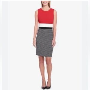 Tommy Hilfiger Woman’s Colorblocked Sheath Red Black Striped Sleeveless Size 4